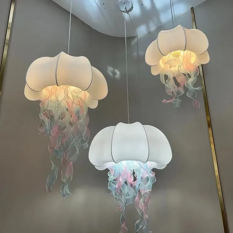 

Creative and Personalized Fabric Jellyfish Silk Pendant Light Living Room Coffee Shop Bar Decoration Restaurant Art Hanging Lamp