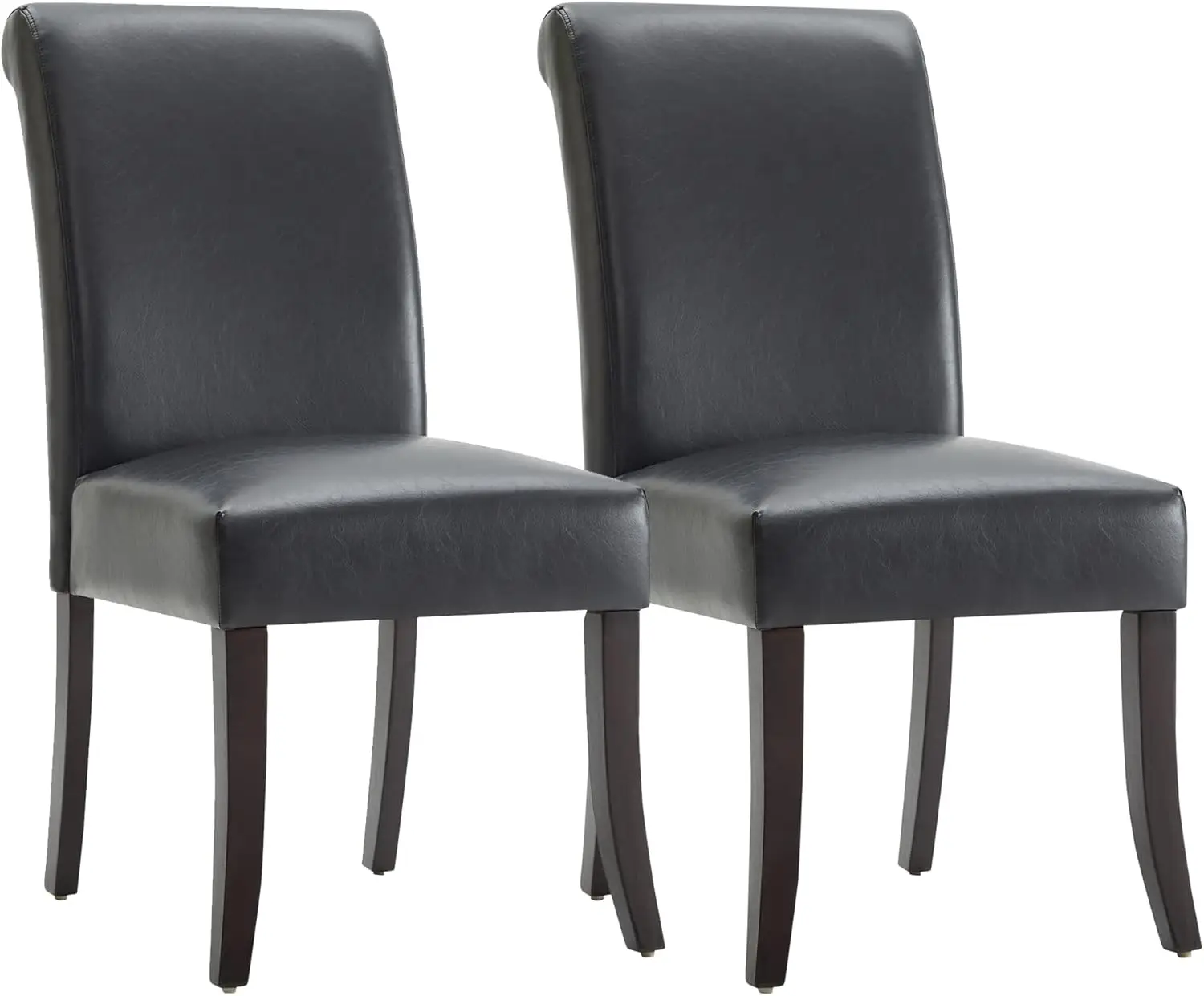 

Upholstered Kitchen & Dining Room Chairs With High Back, Faux Leather Dining Chairs With Solid Wood Legs, Set Of 2, Black