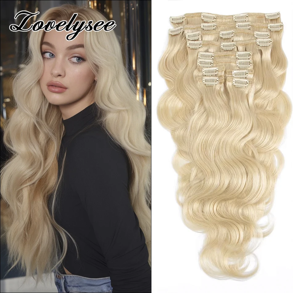 

160 г блондинка на заколке для наращивания волос, человеческие волосы с двойным утком, объемная волна, бразильские натуральные волосы для женщин, 10 шт., 14 "-28" на всю голову