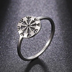 Dawapara Aegishjalmur The Helm of Awe Symbol Ring Vegvisir Norse Compass Stainless Steel Cut Out Scandinavian Jewelry