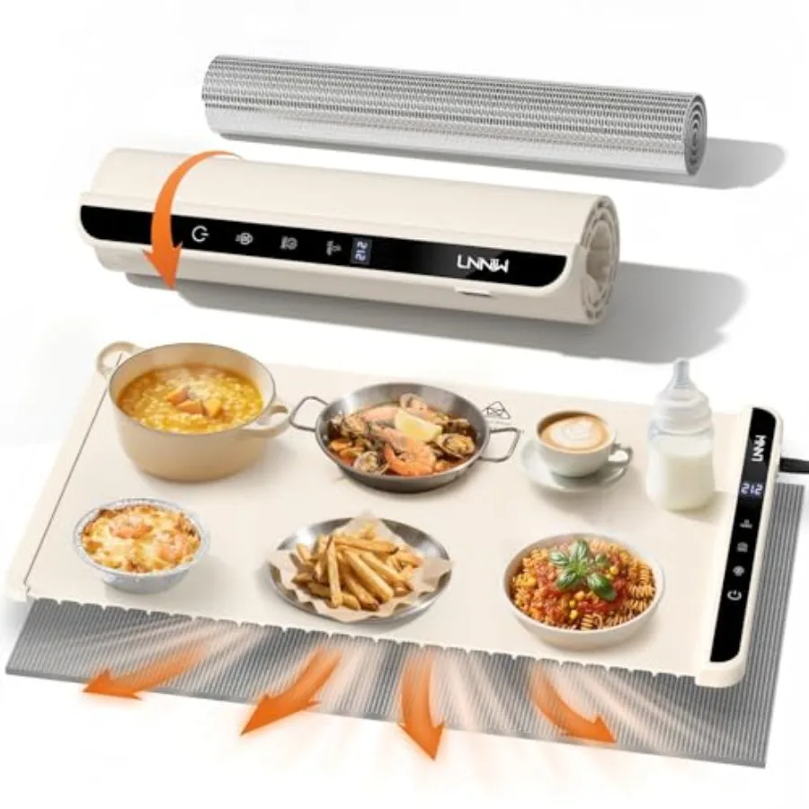 

Food Warmg Mat with Heat-Resistant Pad, 6 Temperature and 6 Timer Settgs, Child Lock Safety, Electric Warmg Tray for Gathergs,