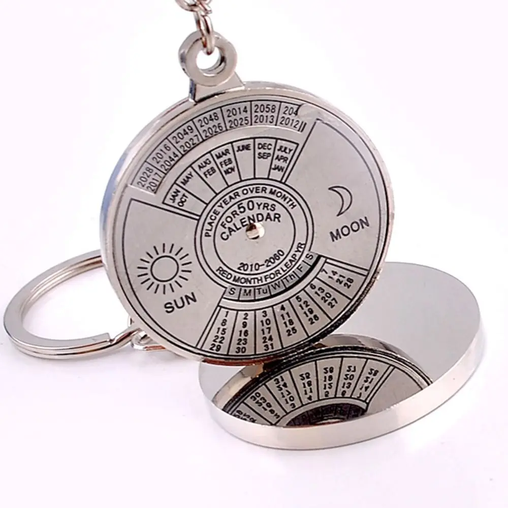 Creativity 50 Years Perpetual Calendar Keychain Alloy Exquisite Keychain Pendant Portable Silver Perpetual Calendar Pendant
