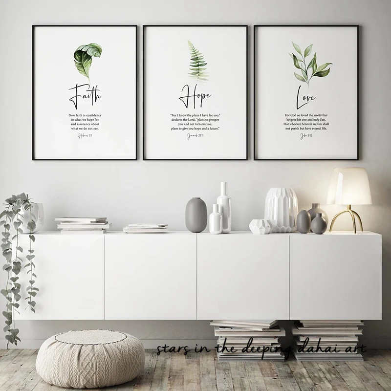 Faith Hope Love Bible Verse Botanical Leaf Psalm 91 Scripture Christianart Poster Canvas Painting Wall Print Picture Home Decor