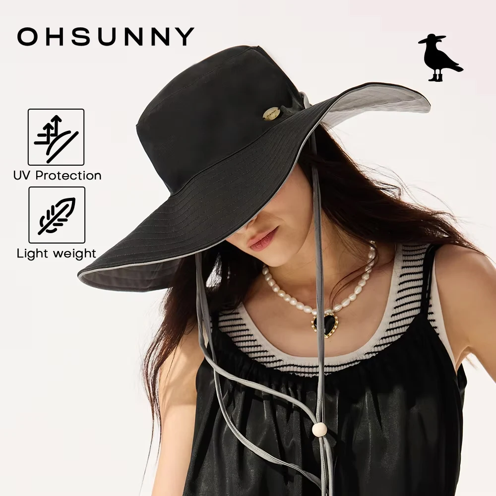 

Двусторонняя пляжная шляпа OHSUNNY с регулируемыми ремешками ручной работы, украшенными бисером, UPF50+ защита от УФ-излучения, широкополая шляпа-ведро
