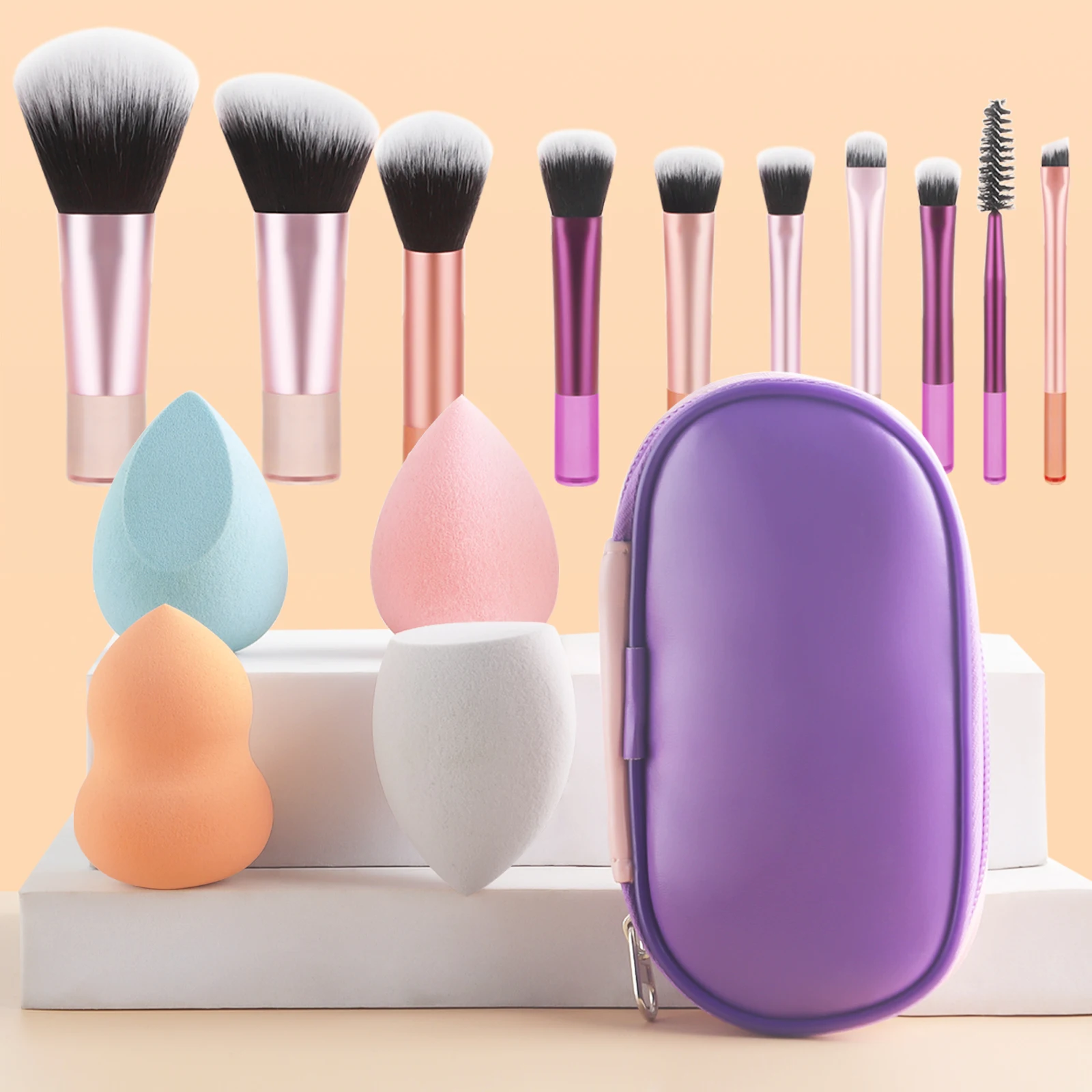 Makeup Brush Sets, 15pcs Plastic Multiple shapes Beauty Egg&Storage bag Multifunctional Cosmetic Brush For Making Up Supply