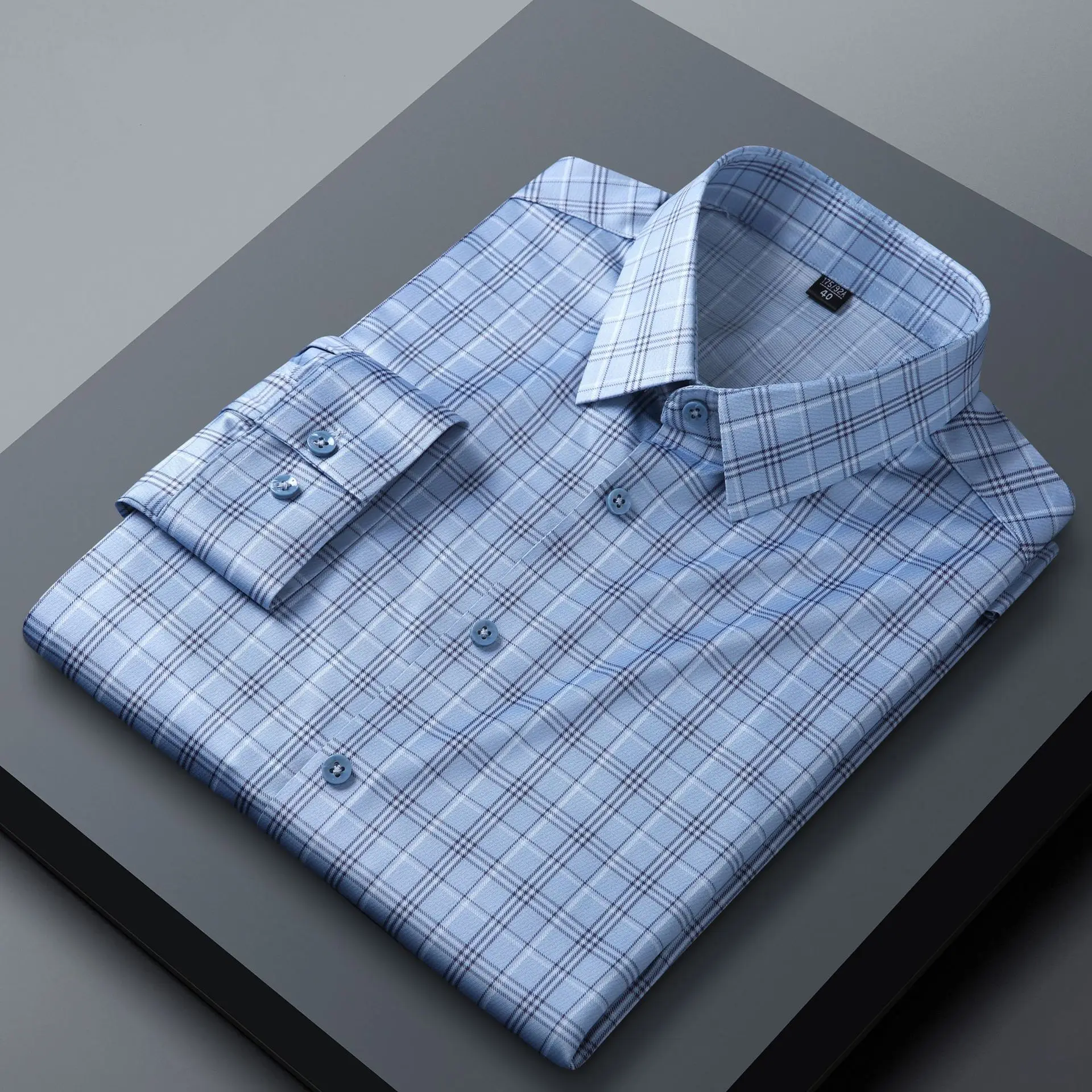 Elastic seamless long-sleeved shirt with a silky drape, wrinkle-free men's shirt for business casual and slim-fit dress shirts