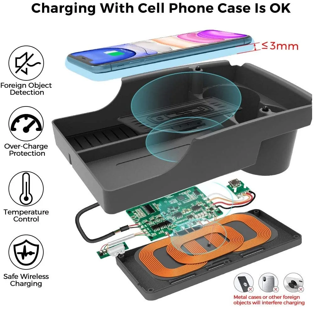 Wireless Charger Center Console Organizer For Tesla Model S/Model X 2016 2017 2018 2019 Phone Wireless Charging Tray/Cup Holder