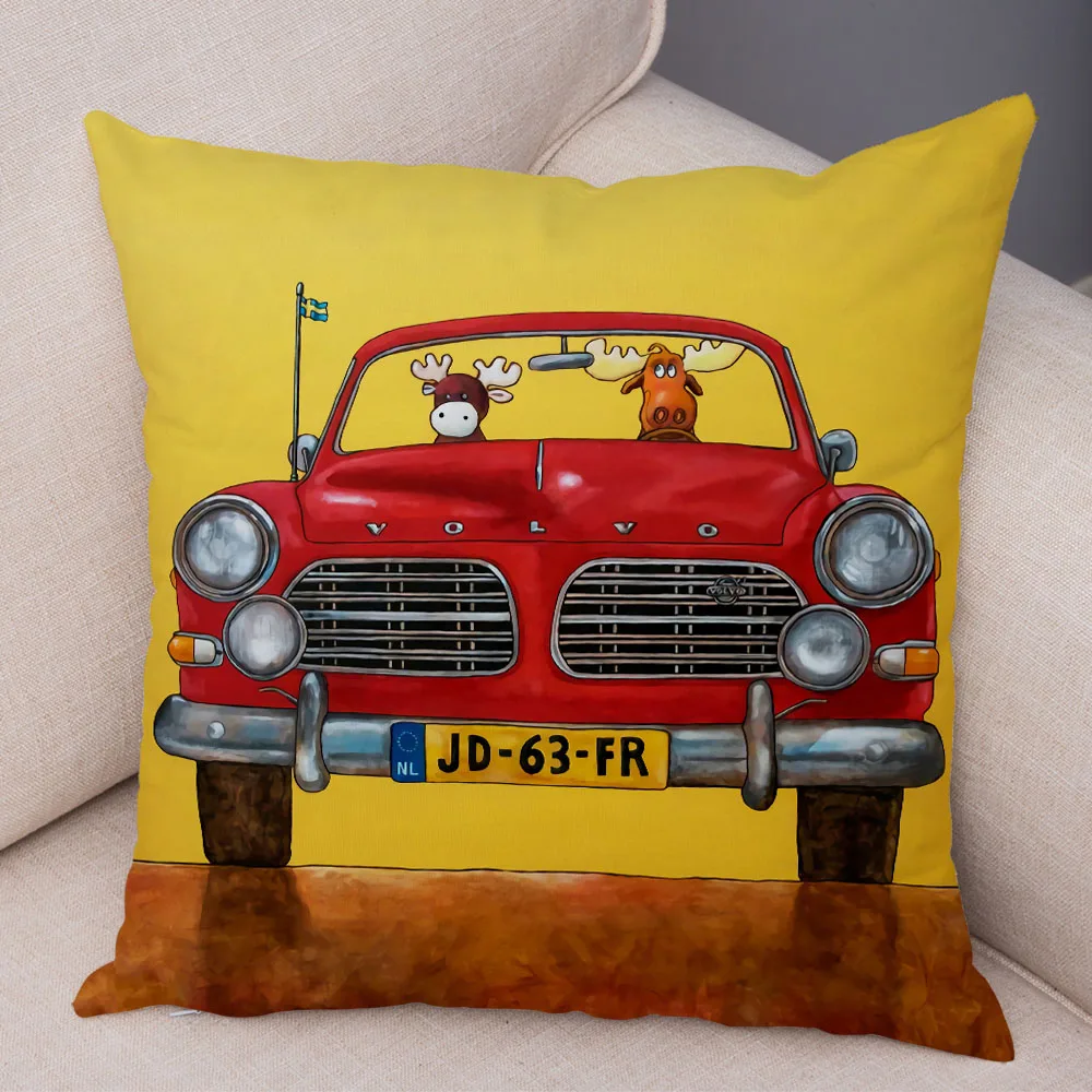 Colorful cartoon driving bus dog cute pet print cushion cover for home living room sofa car decoration pillowcase