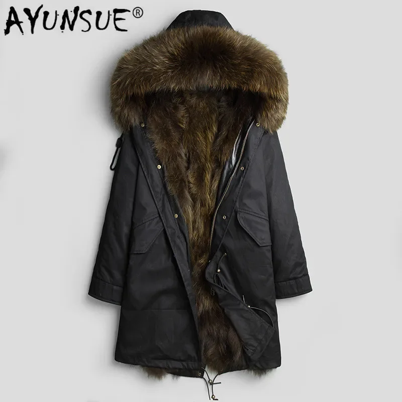 

AYUNSUE Winter Jacket Men Parka Real Fur Coat Men Warm Raccoon Fur Liner Plus Size Long Jackets Overcoat Parkas Hombre DK1015