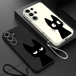 Square Liquid Phone Case for Samsung Galaxy S24 Ultra S22 S20 FE S23 Ultra 5G S21 Plus S20 Print Silicone Cute Lucky Cat Cover