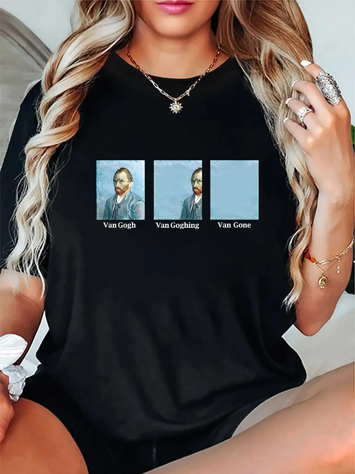 Women's Van Gogh Starry Night Art Print T-Shirt - Casual Short Sleeve Round Neck Tee with Geometric Pattern  women t shirt