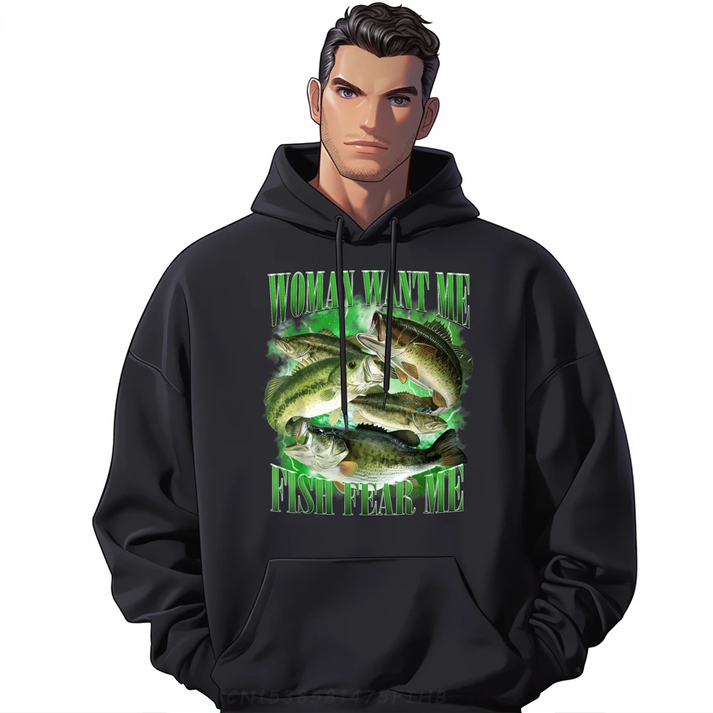 

Vintage Women Want Me Fish Fear Me Normal Hoodies Special Printed Long Sleeve Mens Hoodies Hip hop Sweatshirts Round Neck