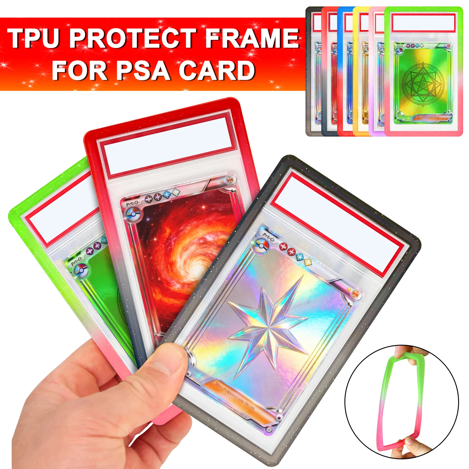 

6PCS FIT for-PSA Graded Card cover TPU Bumper Gradient HighQuality Protector CASE PREMIUM Slab Guard dual color gradient glitter