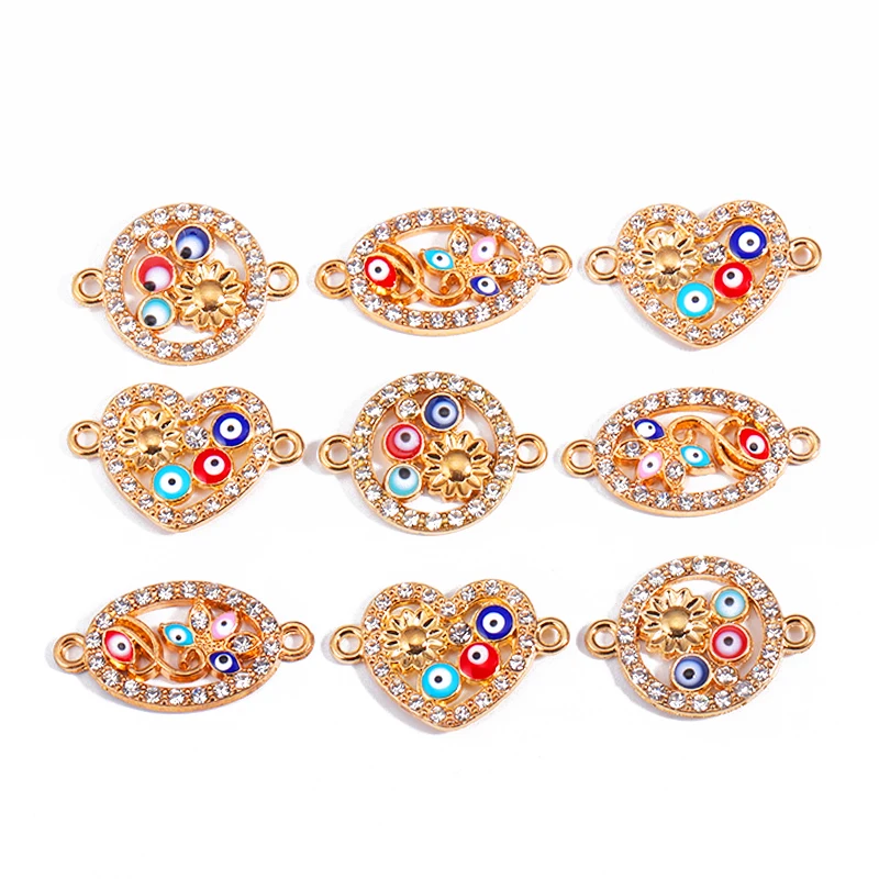 10Pcs Round Heart Enamel Devil's Eye Jewelry Connector Charm for Women's Bracelet Necklace Jewelry Making DIY Pendant Ornaments