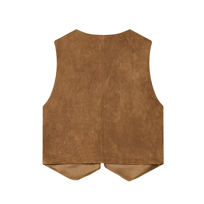 YENKYE Embroidery Faux Suede Vest For Women V Neck Sleeveless Front Lace Up Vintage Crop Top