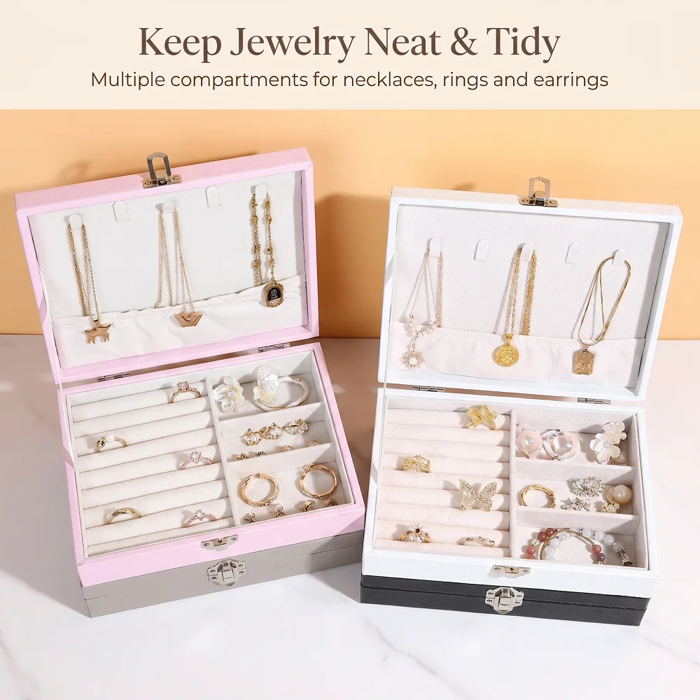 

Portable PU Leather Jewelry Storage Box Multi Compartment Earring Ring Necklace Organizer Case For Women Travel Daily Use Gift