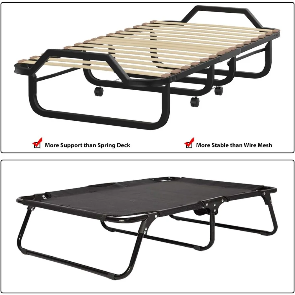 성인용 접이식 침대, 4인치 매트리스 포함, 메모리폼 매트리스와 견고한 구조의 휴대용 접이식 손님용 침대