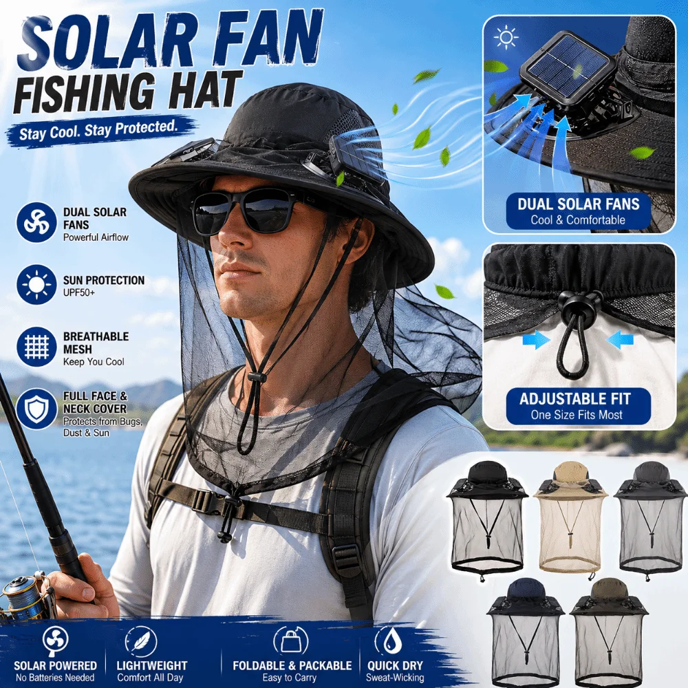 Fashion Solar Powered Solar Fan Hat Wide Brim Dual Fans Cooling Fan Hat UPF 50 Cooling Fans Anti-UV Sun Hat Beach