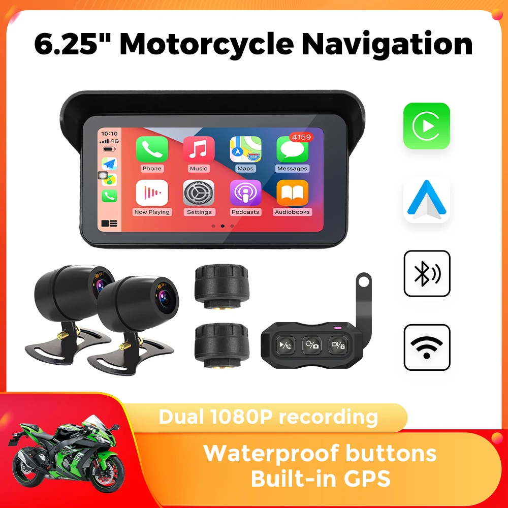 

6.25 inch Portable Motorcycle Navigation Built in GPS Moto Display Carplay Android Auto Dual Driving Recording Camera Waterproof