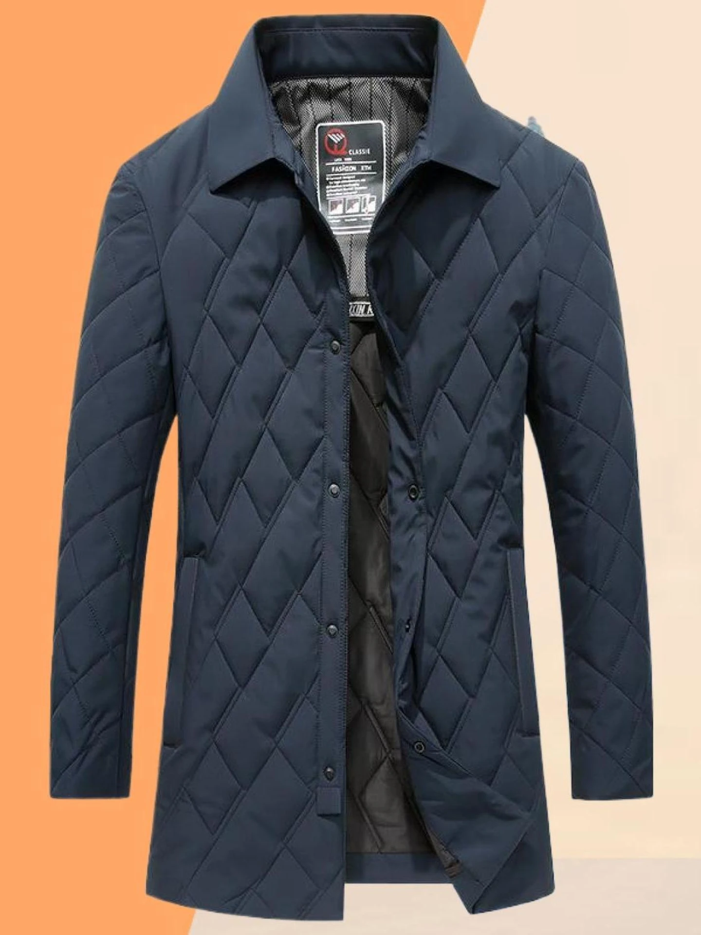 

Winter New Men's Cotton Jaet Dad Sle Thiened Warm Long Coat Casual Turn-down Collar Removable Hood Urban Faion