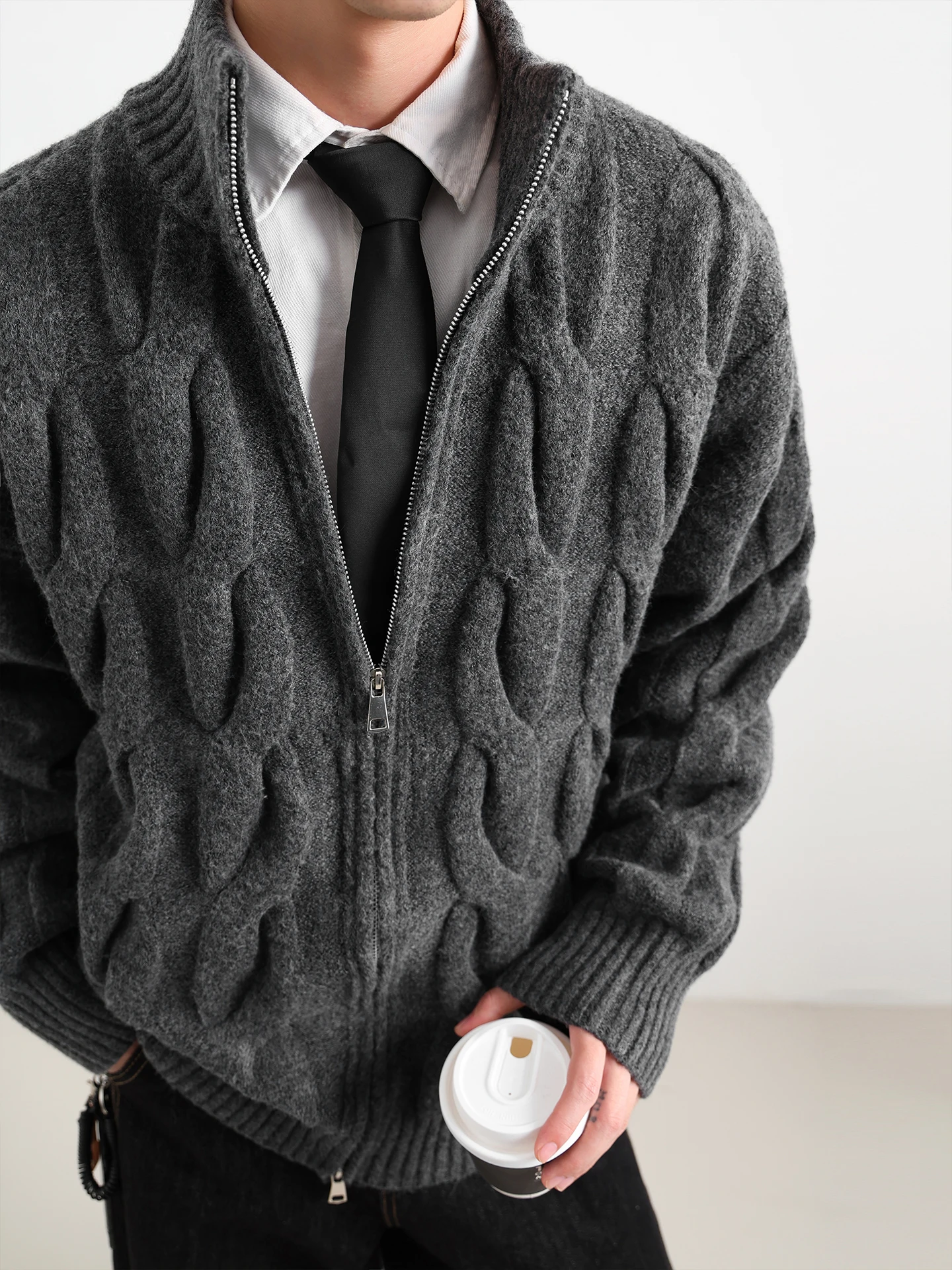 

Мужской вязаный кардиган Thiened, свитер с воротником-стойкой, внутренняя одежда, верхняя одежда, ленивое вязаное пальто, новое осенне-зимнее теплое пальто