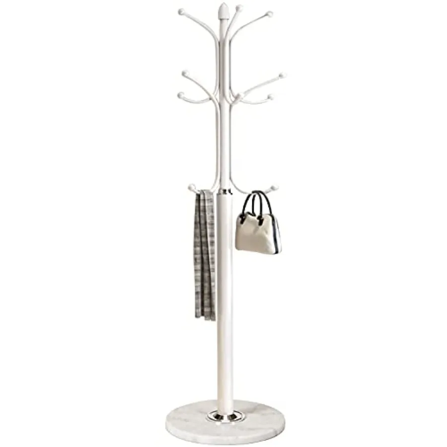 Metal Coat Rack Stand with Natural Marble Base Free Standing Hall Tree with 12 Hooks for Hanging Scarf Bag Jacket Home Entry-wa
