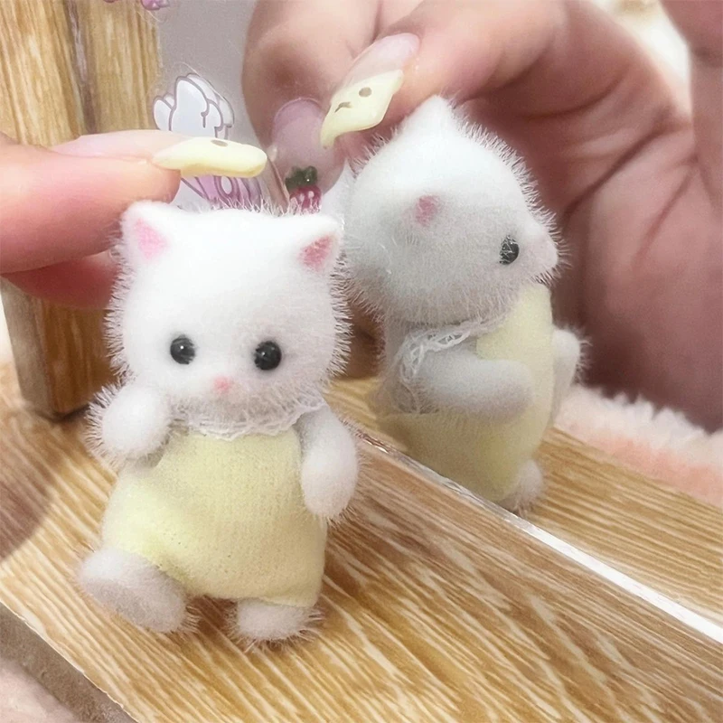 1pc Families Forest Flocking Cat Model Plush Dolls Figurines Anime Toys Table Decoration Birthday Party Gift