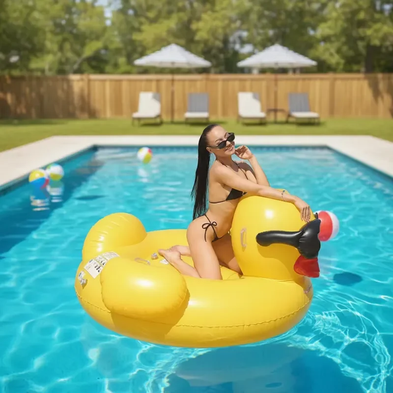 Factory Customized Durable PVC 0.9mm Thick Inflatable Lucky Ducky Pool Float Water Rider Lounge Water Amusement Facilities