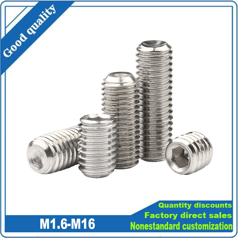 M1.6 M2 M2.5 M3 M4 M5 M6 M8 M10 M12 M16 DIN916 304 A2 Stainless Steel Hex Hexagon Socket Cup Point Set Screw Grub Headless Bolt