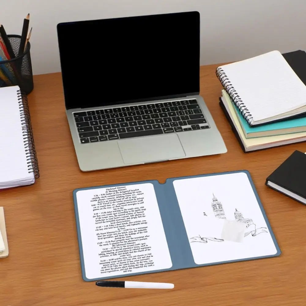 

Multi-functional A5 Whiteboard Notebook Leather Reusable Writing Board with Whiteboard Pen/Erasing Cloth Erasable Memo Pad Gift