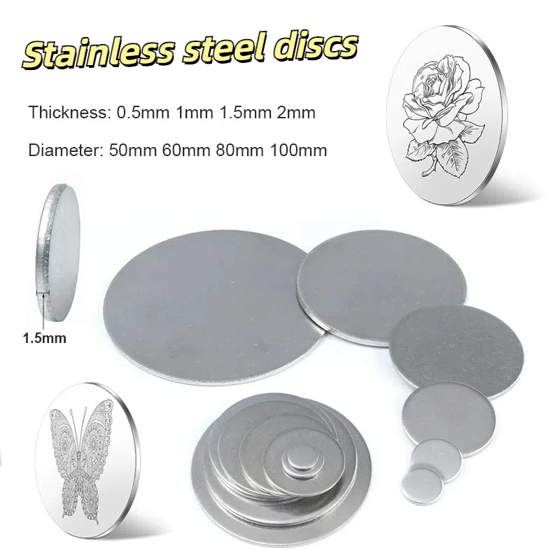 1pcs Stainless Steel Circular Plate Circular Disc Diameter: 50mm 60mm 80mm 100mm Thickness: 0.5mm 1mm 1.5mm 2mm metal engraving