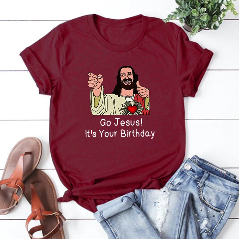 Funny Jesus T-Shirt I'll Just Have Water Thanks Women Clothes Vintage Christ T-Shirt Jesus Drank Wine Graphic Tees Casual Tees