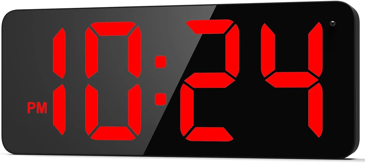

Large Display LED Digital Wall Clock with Auto-Brightness, 12/24Hr Format for Living Room, Bedroom, Office - Red