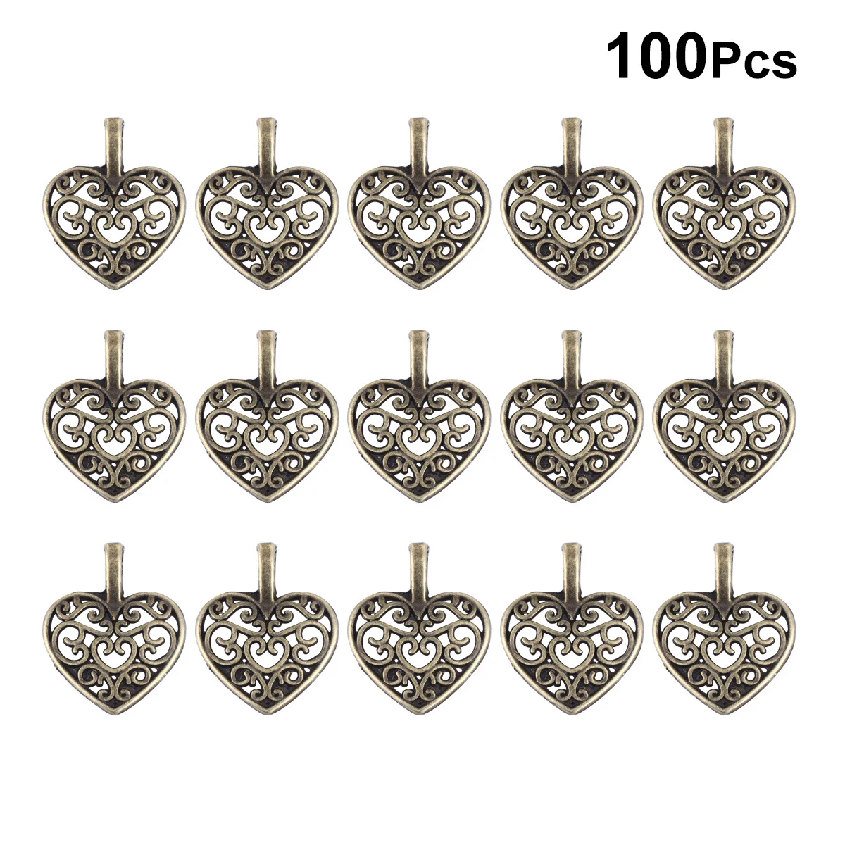 

100Pcs Alloy Heart Pendant Charm Hollow-Out Retro Style Jewelry Making Accessories for DIY Necklace Bracelet Keyring