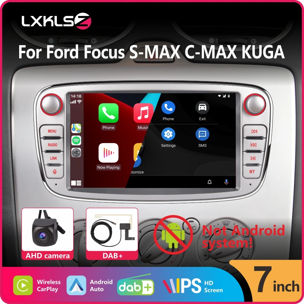 Car Radio with Wireless Carplay Android Auto for Ford Focus Mondeo C-MAX KUGA with 7