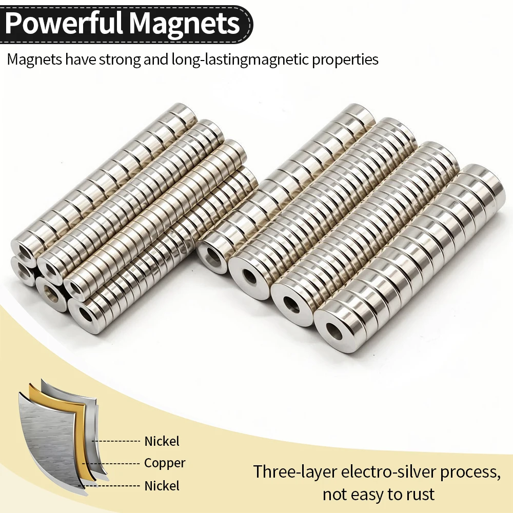 مغناطيس نيوديميوم قوي للغاية N35 NdfeB مغناطيسي دائم imanes مستدير مع ثقوب مغناطيس قوي للثلاجة