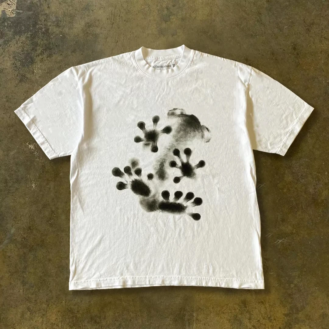 Camiseta Oversized Minimalista com Estampa de Patas em Aquarela Verão 2026, Camiseta Casual de Manga Curta Estilo Streetwear para Homens e Mulheres