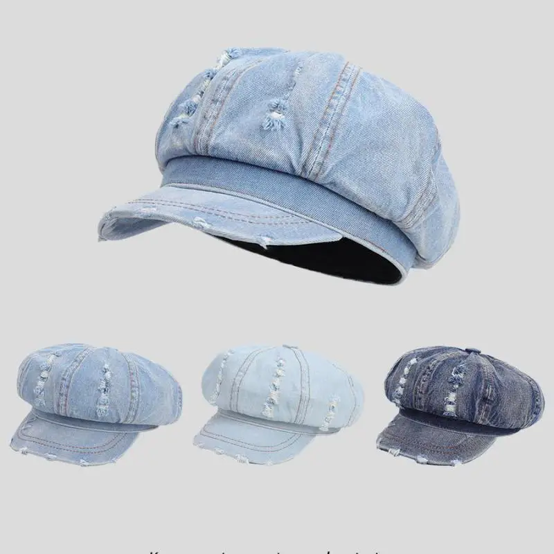 

Washed Denim Newsboy Hat Women Retro Octagonal Cap Beret Painter Caps Women Hats Female Beret Vintage