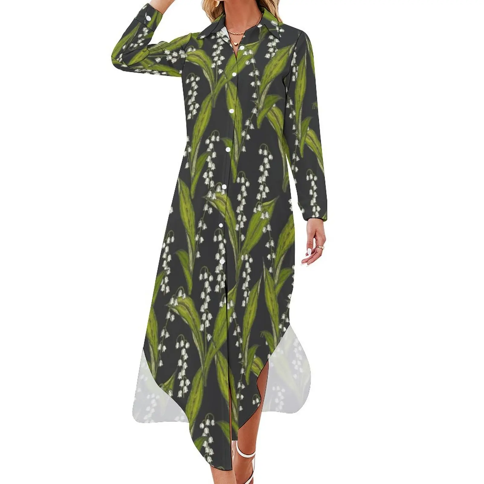 

Lilies of the valley Long Sleeved Shirt Dress Dresses Women long dress dresses summer woman 2024