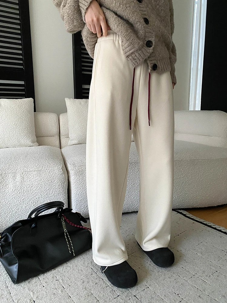 FANAN 韓国スタイルストレートパンツ女性のための弾性ハイウエストワイドレッグパンツミニマリズム女性服 2025 冬新