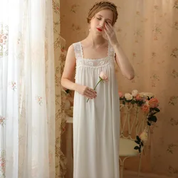 Women Cotton Night Dress Sweet Lace Sleeveless Long Nightgown Sexy Sleepwear Princess Nightwear Kawaii Nightdress Loungewear