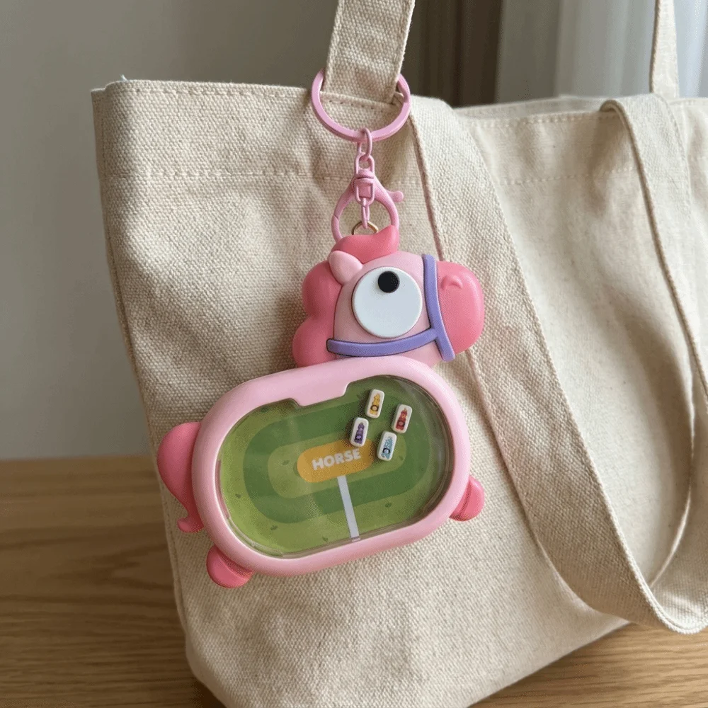 Creative Funny Magnetic Horse-Racing Keychain Plastic Hanging Fidget Keychain Cartoon Novelty Keychain Backpack Accessory