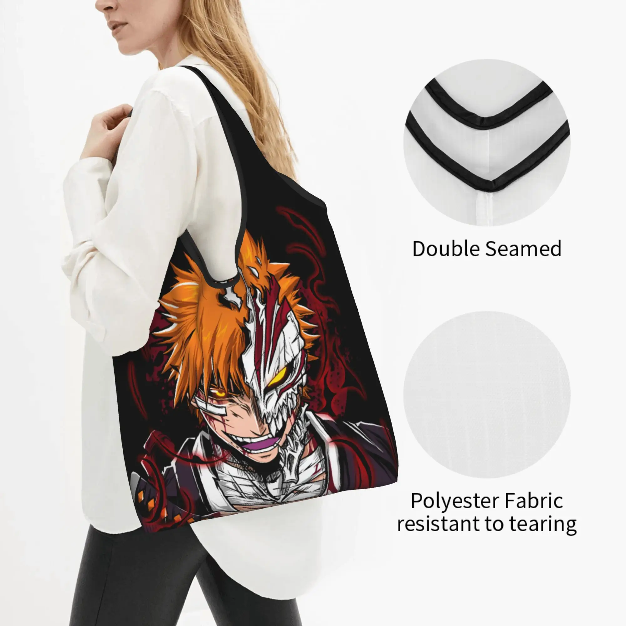 Kawaii B-Bleaches Manga Vintage Dynamic Shopping Tote Bag Portable  Groceries Shoulder Shopper Bag