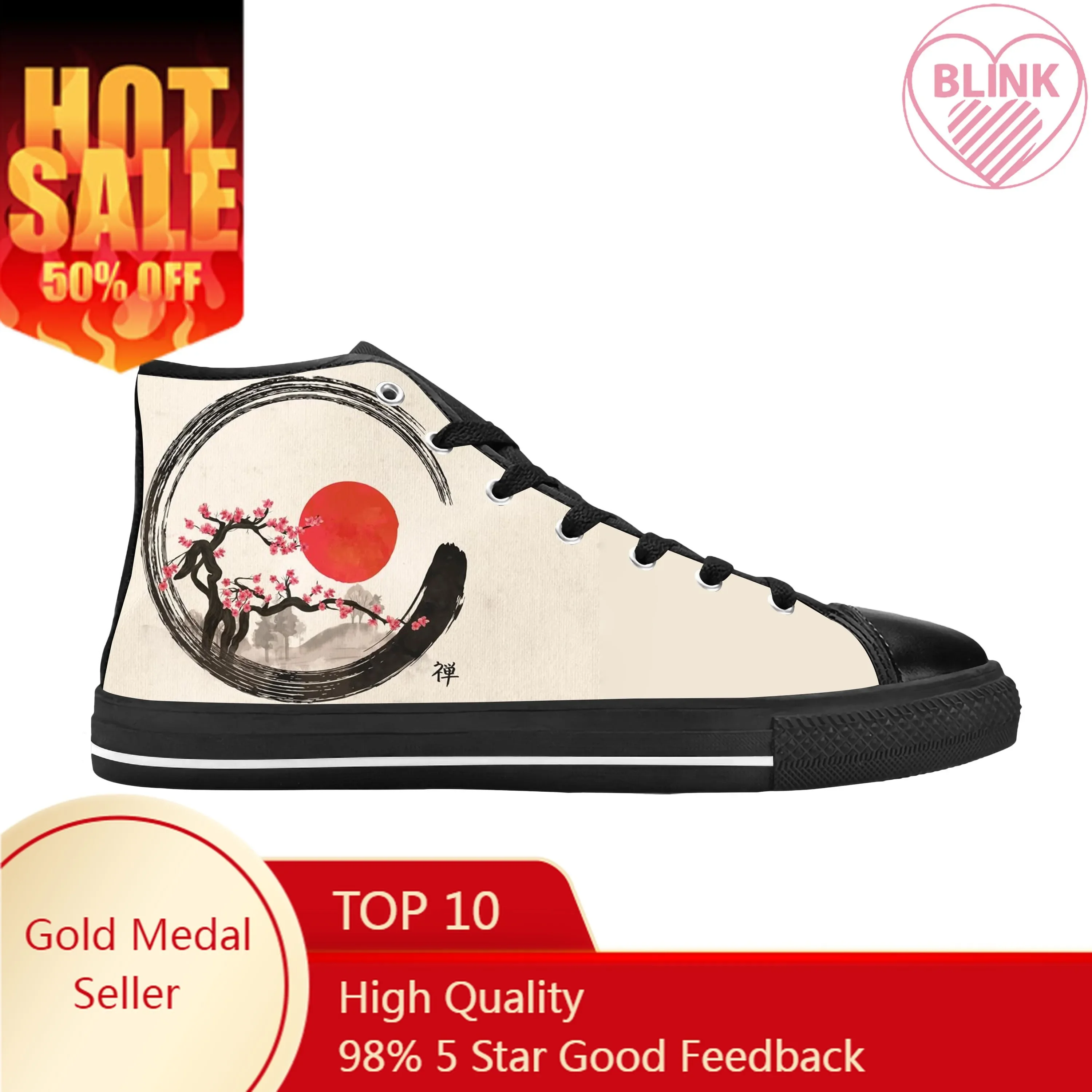 

Hot Bonsai Tree Japanese Zen Buddhist Enso Circle Casual Cloth Shoes High Top Comfortable Breathable 3D Print Men Women Sneakers