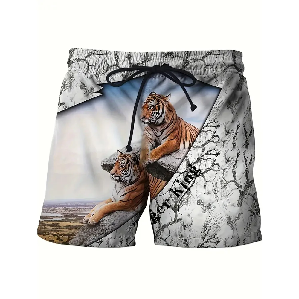 New Men's Beach Pants King of The Mountain Tiger 3D Printed Men's Shorts Summer Casual Breathable Shorts Men Street Men Clothing