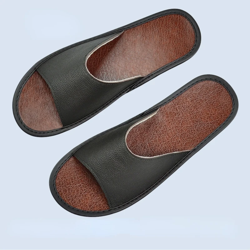 XIHAHA Summer Fashion Cowhide Genuine Leather Slippers Men Soft Bottom Home Slippers Women Non-Slip Shoes Women Sandals