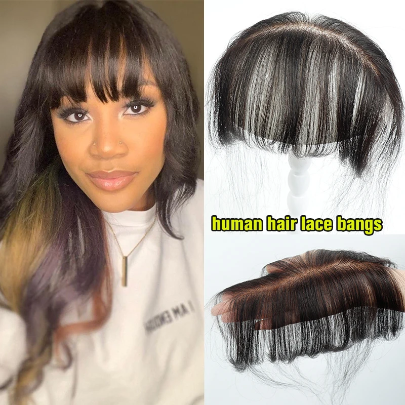 Szwajcarskie doczepiane grzywki z włosów naturalnych HD Lace, brazylijskie dziewicze włosy ludzkie, grzywki 3D z prostym cięciem dla kobiet, z wybielonymi węzłami.