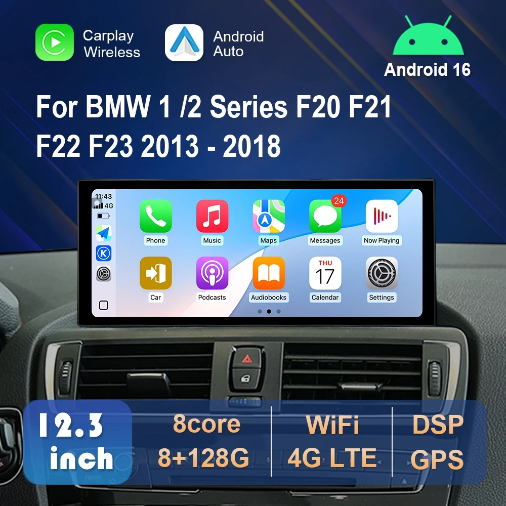 Android 16 Auto-Multimedia-Videoplayer für BMW 1/2er Serie F20 F21 F22 F23 2013 - 2018 NBT EVO Carplay DSP Stereo 4G WLAN GPS