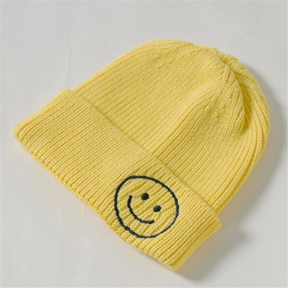 Adult Parent-child Smiley Face Hat Autumn and Winter Candy Color  Woolen Female Wild Casual Sweet Knitted Cold Cap Male