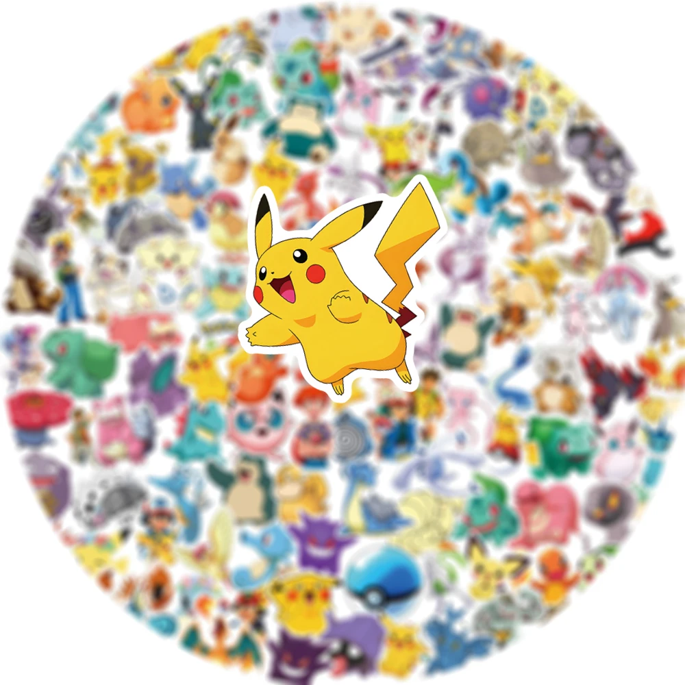 50/100/200pcs Pokemon Anime Stickers Pikachu Kawaii Sticker Laptop Suitcase Skateboard Guitar Phone Cartoon Kid Gift Toys